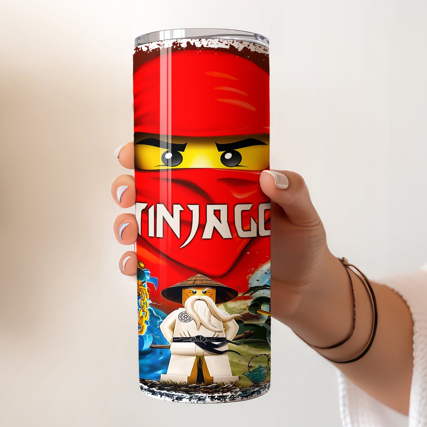 LEGO Ninjago Master Heroes Skinny Tumbler - Custom Name (20oz) | Insulated Stainless Steel Travel Cup