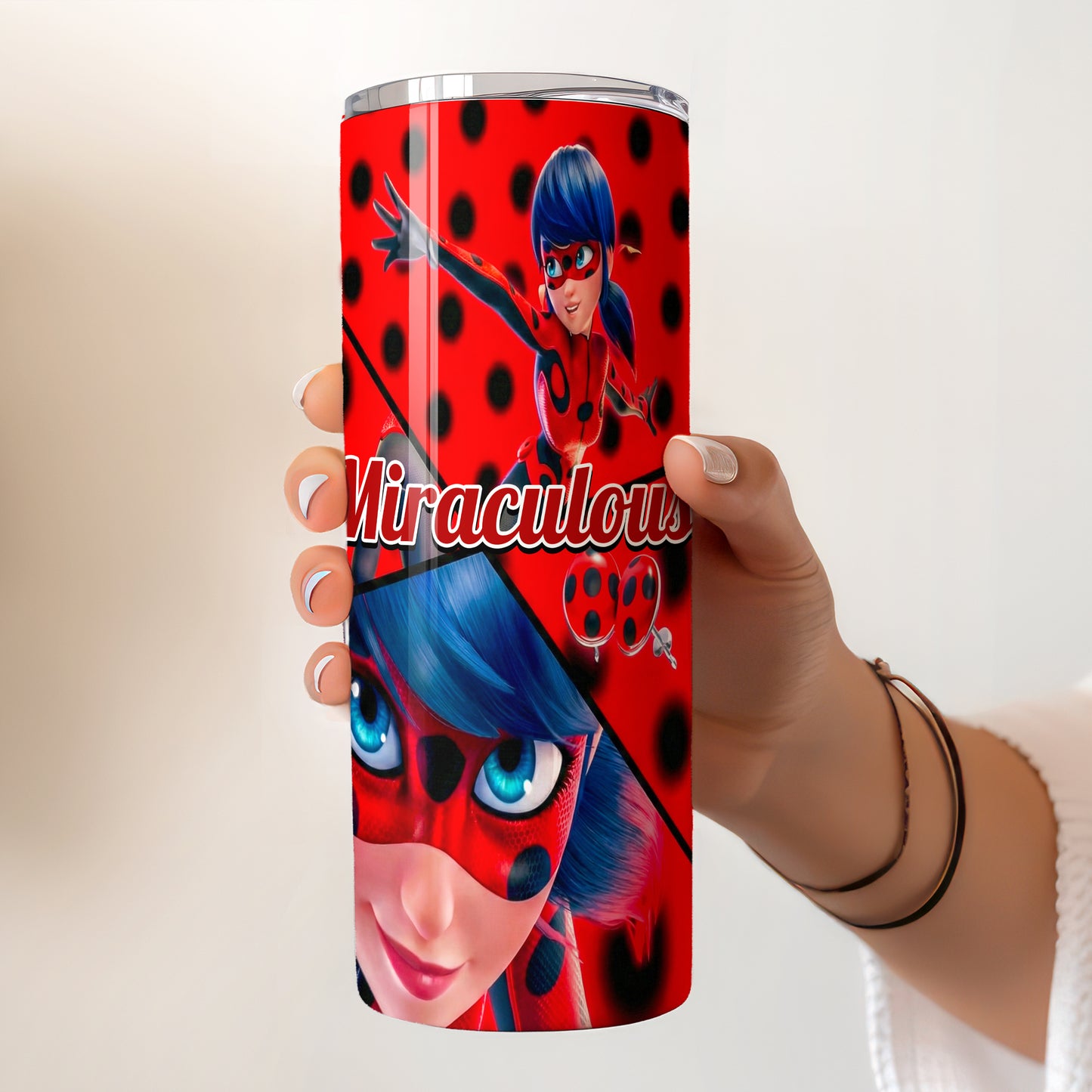 Miraculous Ladybug Hero Skinny Tumbler - Custom Name (20oz) | Insulated Stainless Steel Travel Cup