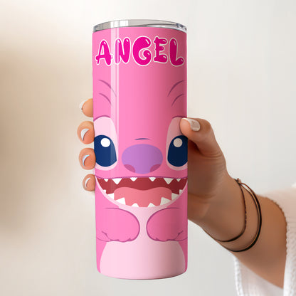 Angel Pink Hearts Skinny Tumbler - Custom Name (20oz) | Insulated Stainless Steel Travel Cup