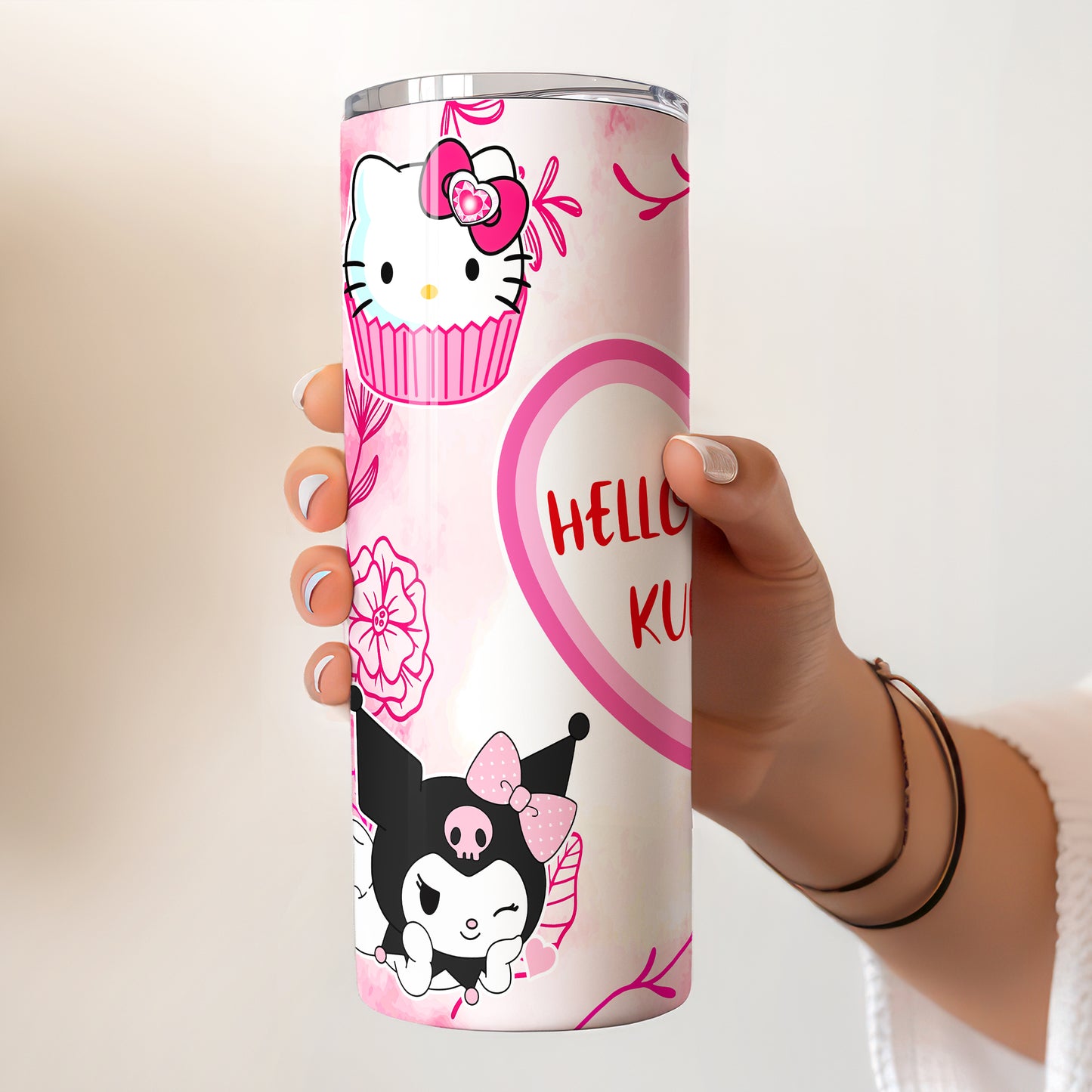 Hello Kitty & Kuromi Besties Skinny Tumbler - Custom Name (20oz) | Insulated Stainless Steel Travel Cup