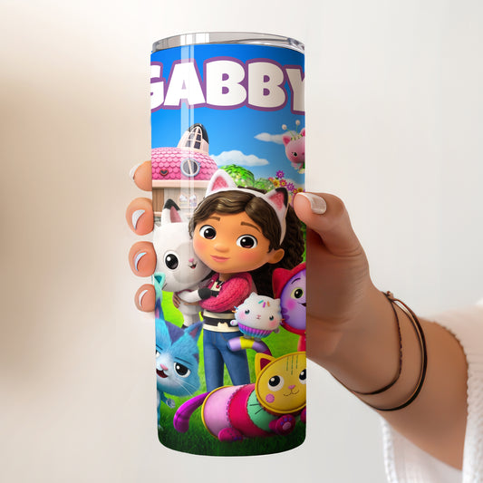 Gabby's Dollhouse Friends Skinny Tumbler - Custom Name (20oz) | Insulated Stainless Steel Travel Cup