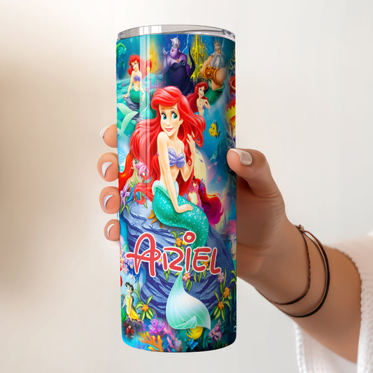 Ariel The Little Mermaid Collage Skinny Tumbler - Custom Name (20oz) | Insulated Stainless Steel Travel Cup