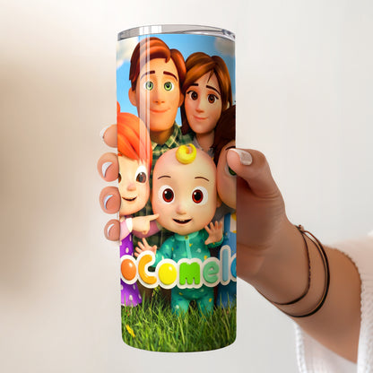 Cocomelon Family Fun Skinny Tumbler - Custom Name (20oz) | Insulated Stainless Steel Travel Cup