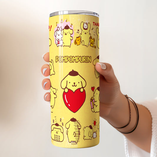 Pompompurin Yellow Heart Skinny Tumbler - Custom Name (20oz) | Insulated Stainless Steel Travel Cup