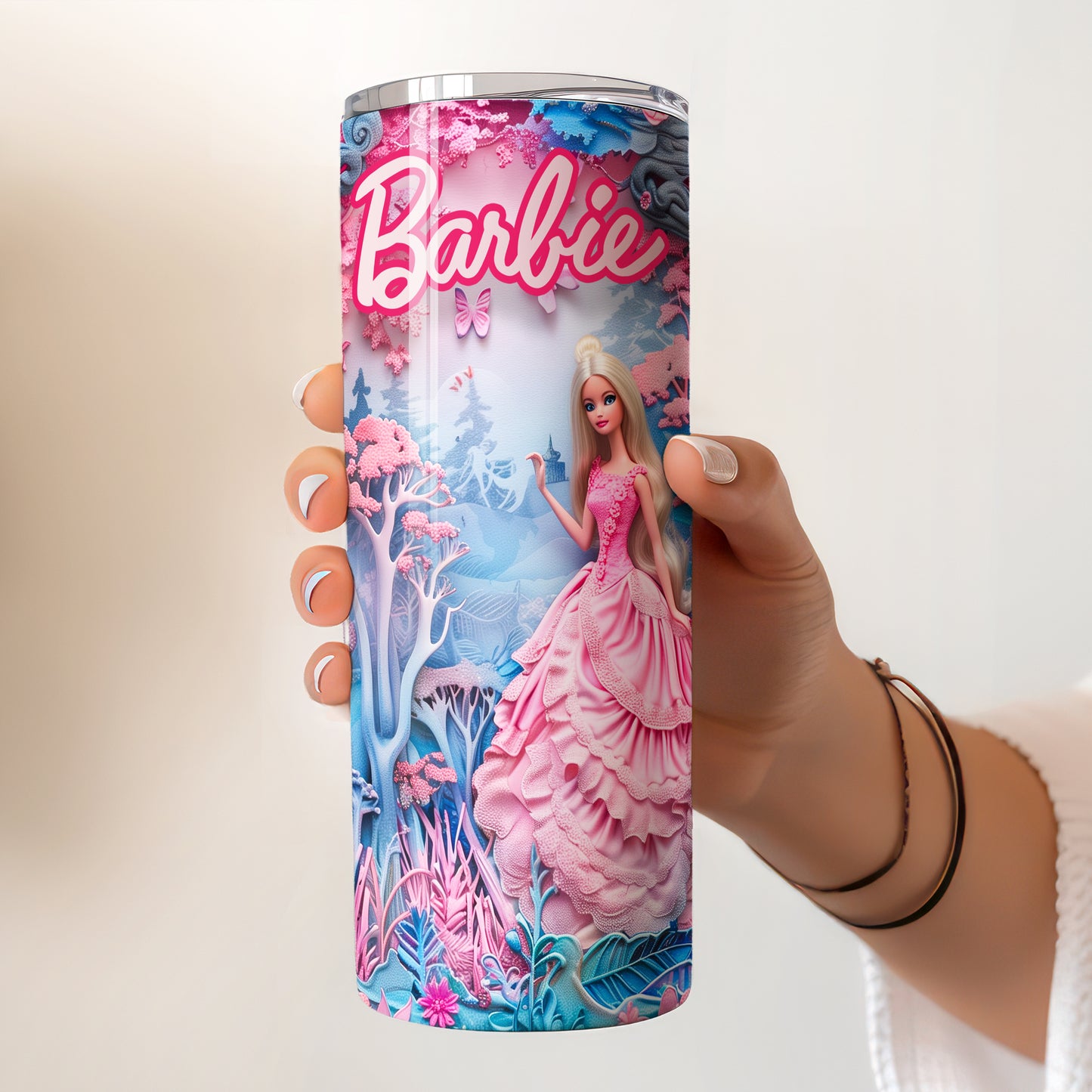 Barbie Butterfly Glow Skinny Tumbler - Custom Name (20oz) | Insulated Stainless Steel Travel Cup