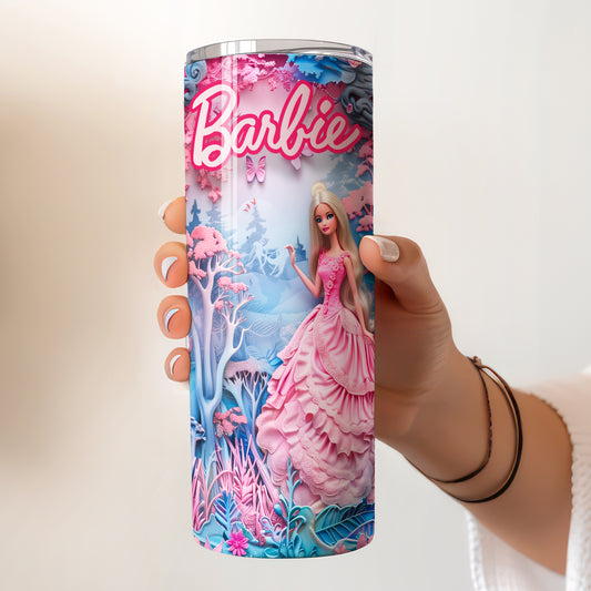 Barbie Butterfly Glow Skinny Tumbler - Custom Name (20oz) | Insulated Stainless Steel Travel Cup