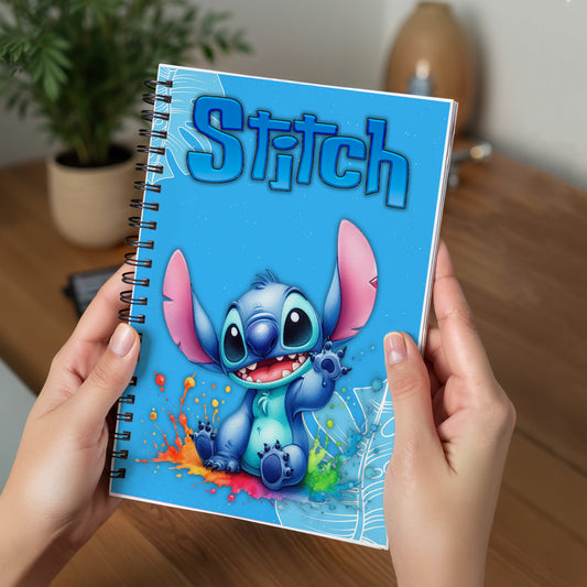 Stitch Splash Whimsy Spiral Notebook  - Custom Name | A5 | 60 Pages (30 Sheets) | Cute & Colorful Design