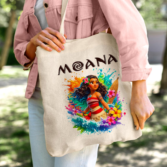 Moana Tropical Linen Tote Bag - Custom Name (35x45cm) | Eco-Friendly Lightweight Shopping & Everyday Carrier