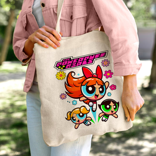 The Powerpuff Girls Linen Tote Bag - Custom Name (35x45cm) | Eco-Friendly Lightweight Shopping & Everyday Carrier