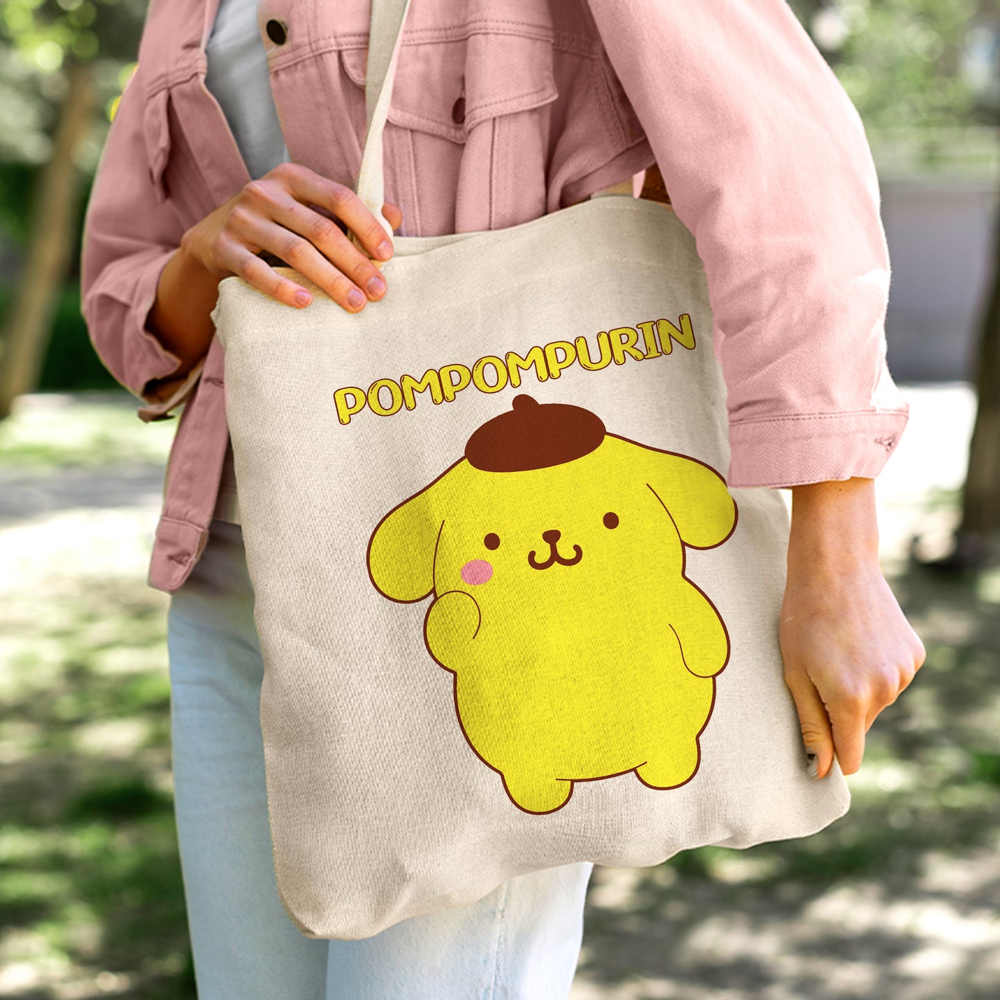 Pompompurin Sanrio Linen Tote Bag - Custom Name (35x45cm) | Eco-Friendly Lightweight Shopping & Everyday Carrier