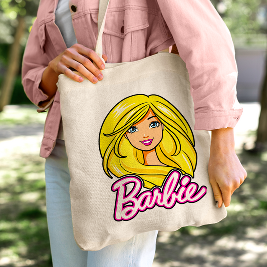 Barbie Glam Linen Tote Bag - Custom Name (35x45cm) | Eco-Friendly Lightweight Shopping & Everyday Carrier