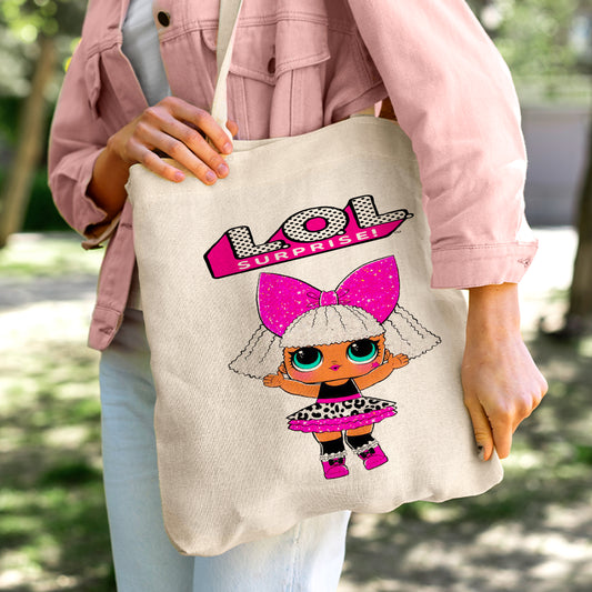 LOL Surprise Doll Linen Tote Bag - Custom Name (35x45cm) | Eco-Friendly Lightweight Shopping & Everyday Carrier