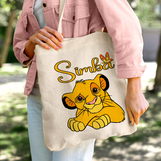 Simba Lion King Linen Tote Bag - Custom Name (35x45cm) | Eco-Friendly Lightweight Shopping & Everyday Carrier