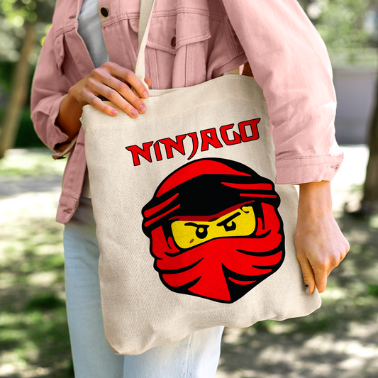 Ninjago Red Ninja Linen Tote Bag - Custom Name (35x45cm) | Eco-Friendly Lightweight Shopping & Everyday Carrier