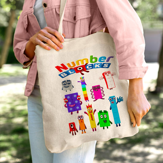 Numberblocks Educational Linen Tote Bag - Custom Name (35x45cm) | Eco-Friendly Lightweight Shopping & Everyday Carrier