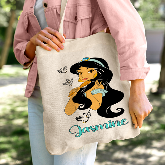 Princess Jasmine Linen Tote Bag - Custom Name (35x45cm) | Eco-Friendly Lightweight Shopping & Everyday Carrier