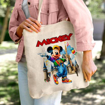 Retro Mickey Mouse Linen Tote Bag - Custom Name (35x45cm) | Eco-Friendly Lightweight Shopping & Everyday Carrier