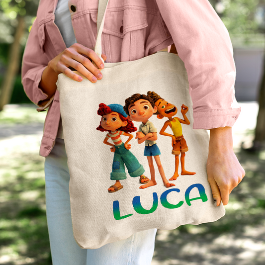 Luca Movie Linen Tote Bag - Custom Name (35x45cm) | Eco-Friendly Lightweight Shopping & Everyday Carrier