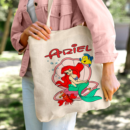 Princess Ariel Linen Tote Bag - Custom Name (35x45cm) | Eco-Friendly Lightweight Shopping & Everyday Carrier