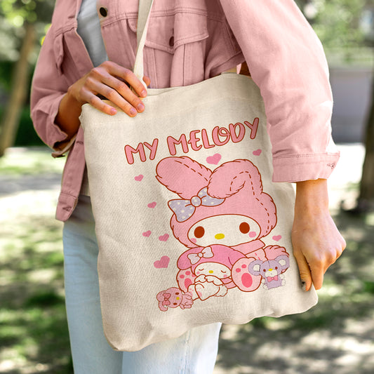My Melody Sanrio Linen Tote Bag - Custom Name (35x45cm) | Eco-Friendly Lightweight Shopping & Everyday Carrier