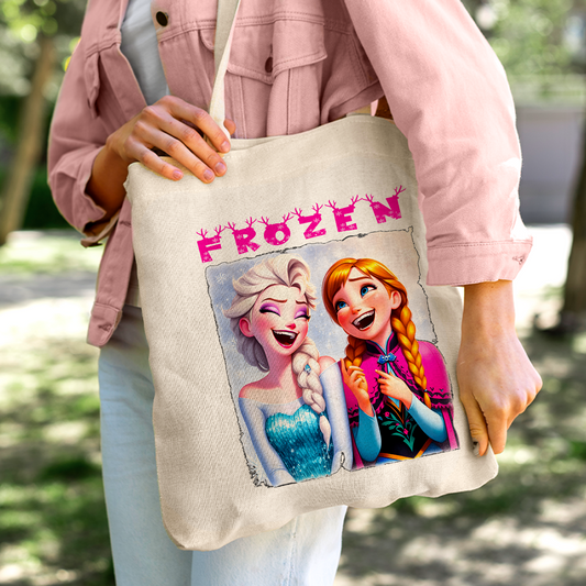 Frozen Elsa & Anna Linen Tote Bag - Custom Name (35x45cm) | Eco-Friendly Lightweight Shopping & Everyday Carrier