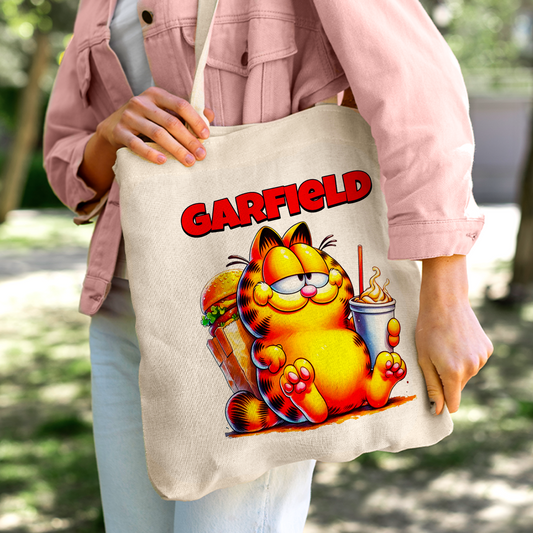 Garfield Comic Cat Linen Tote Bag - Custom Name (35x45cm) | Eco-Friendly Lightweight Shopping & Everyday Carrier