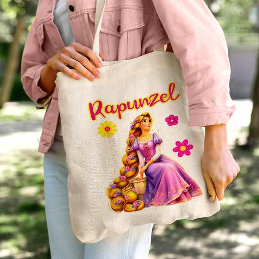 Princess Rapunzel Linen Tote Bag - Custom Name (35x45cm) | Eco-Friendly Lightweight Shopping & Everyday Carrier