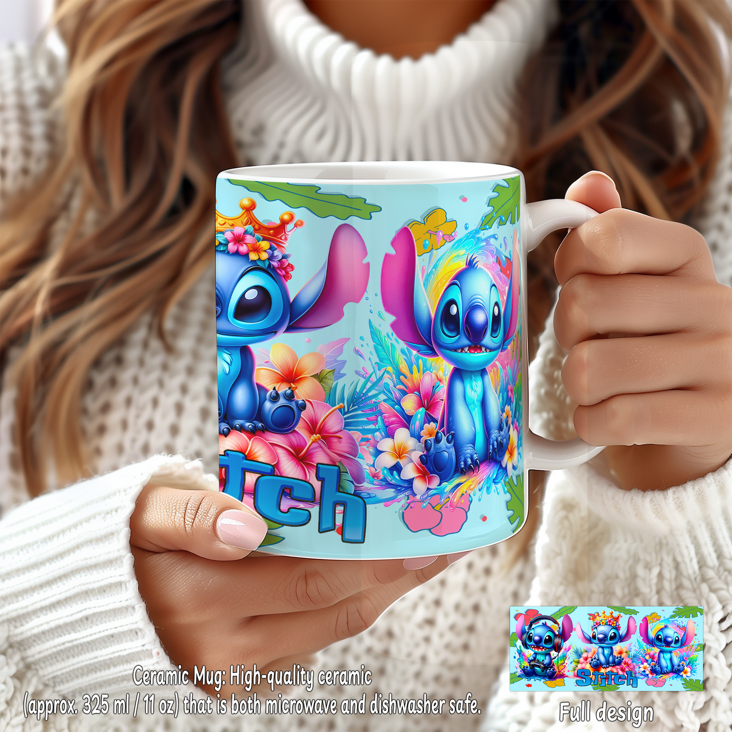 Stitch Floral Crown Box – Custom Name | Includes Plush, Tote Bag, Pouch & Drinkware Set & More