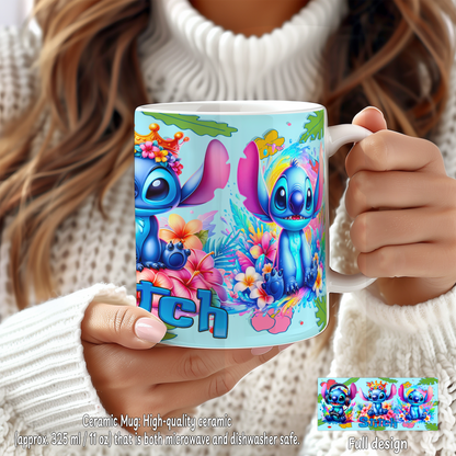 Stitch Floral Crown Box – Custom Name | Includes Plush, Tote Bag, Pouch & Drinkware Set & More
