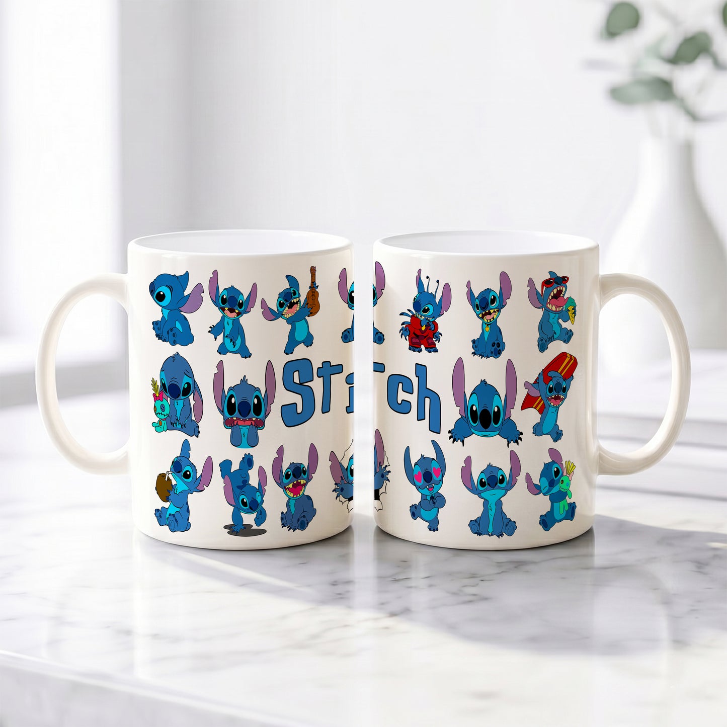 Stitch Expressions Collage Premium Ceramic Mug - Custom Name (11oz) | Microwave & Dishwasher Safe Coffee Cup