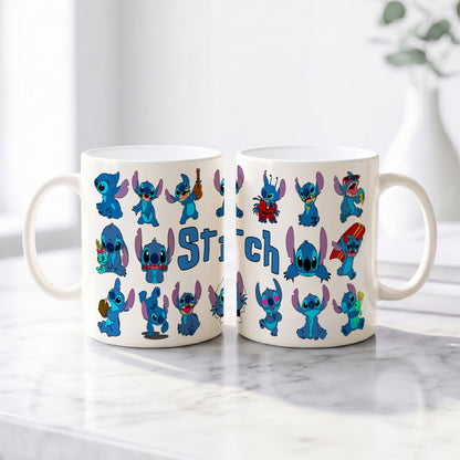Stitch Expressions Collage Premium Ceramic Mug - Custom Name (11oz) | Microwave & Dishwasher Safe Coffee Cup