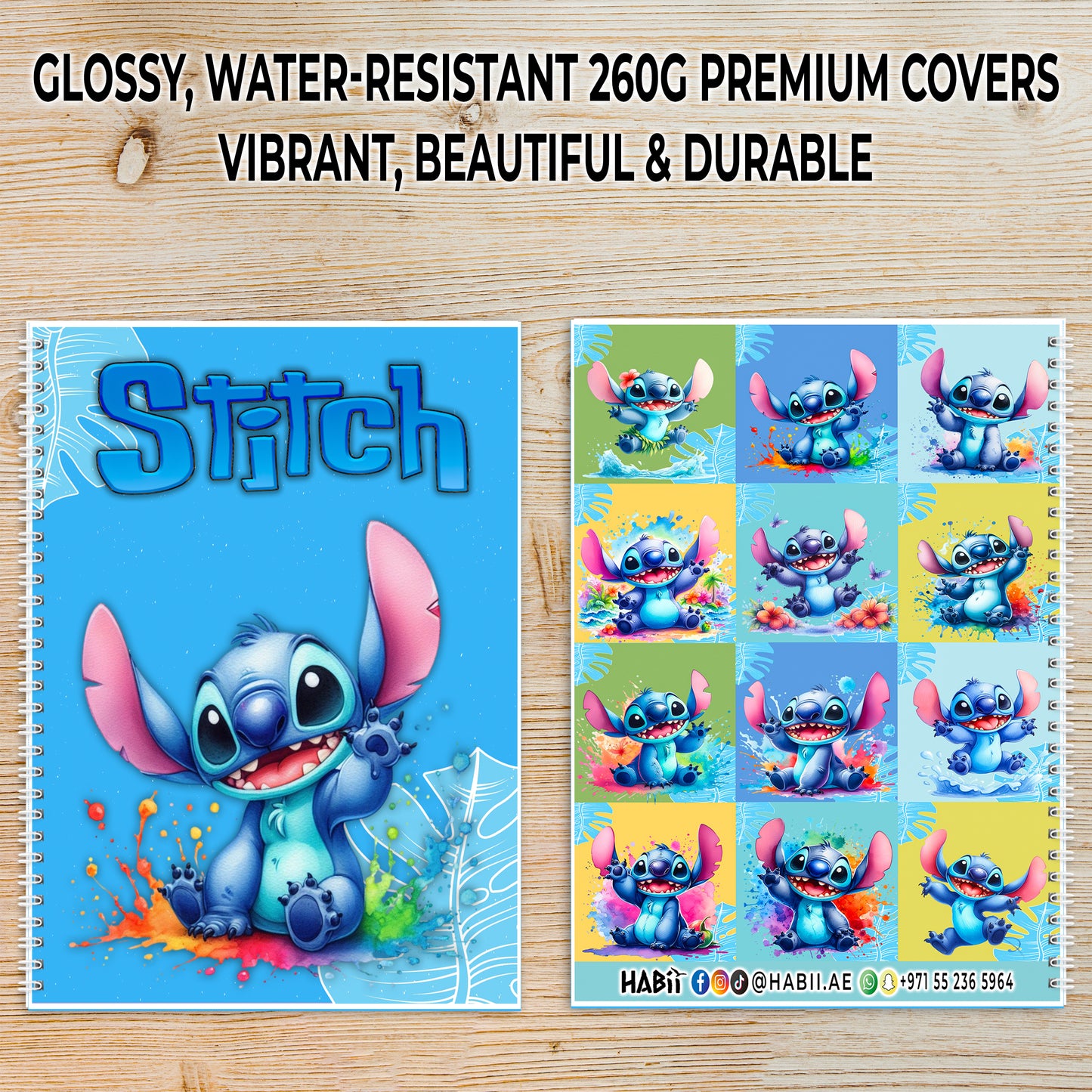Stitch Splash Whimsy Spiral Notebook  - Custom Name | A5 | 60 Pages (30 Sheets) | Cute & Colorful Design