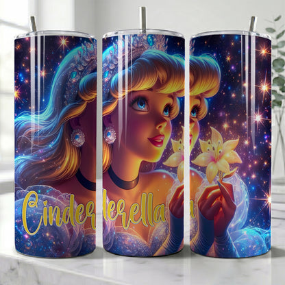 Princess Cinderella Magical Starry Skinny Tumbler - Custom Name (20oz) | Insulated Stainless Steel Travel Cup