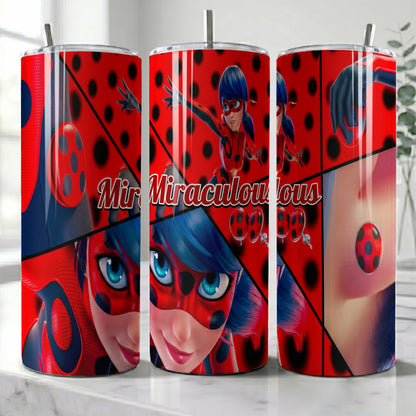 Miraculous Ladybug Hero Skinny Tumbler - Custom Name (20oz) | Insulated Stainless Steel Travel Cup