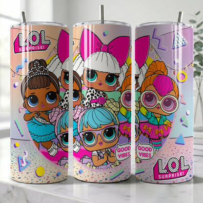 L.O.L. Surprise! Retro Vibes Skinny Tumbler - Custom Name (20oz) | Insulated Stainless Steel Travel Cup