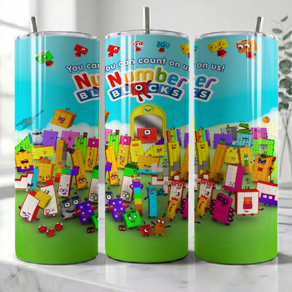 Numberblocks Counting Fun Skinny Tumbler - Custom Name (20oz) | Insulated Stainless Steel Travel Cup