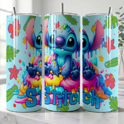 Stitch Rainbow Drip Skinny Tumbler - Custom Name (20oz) | Insulated Stainless Steel Travel Cup