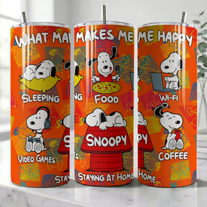 Snoopy What Makes Me Happy Skinny Tumbler - Custom Name (20oz) | Insulated Stainless Steel Travel Cup