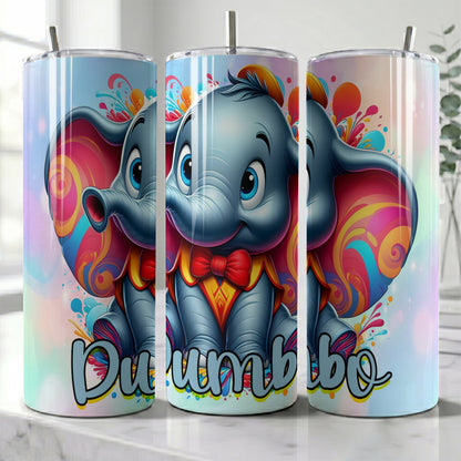 Dumbo Colorful Paint Splash Skinny Tumbler - Custom Name (20oz) | Insulated Stainless Steel Travel Cup