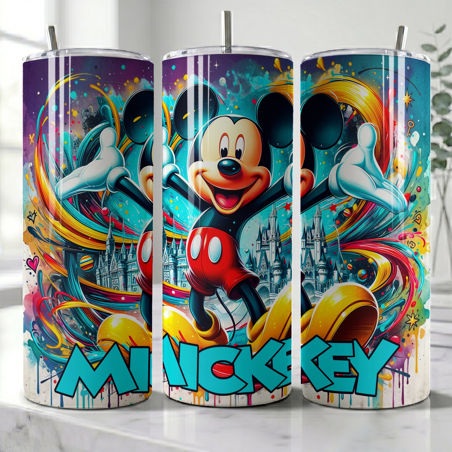 Mickey Mouse Colorful Magic Skinny Tumbler - Custom Name (20oz) | Insulated Stainless Steel Travel Cup