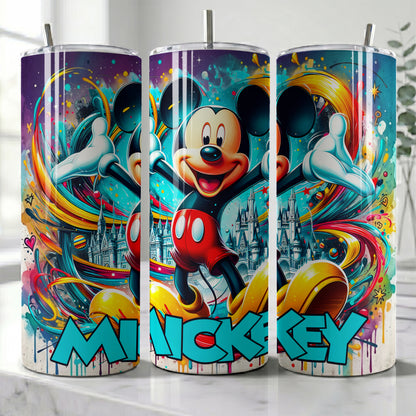 Mickey Mouse Colorful Magic Skinny Tumbler - Custom Name (20oz) | Insulated Stainless Steel Travel Cup