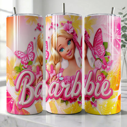 Barbie Butterfly Glow Skinny Tumbler - Custom Name (20oz) | Insulated Stainless Steel Travel Cup