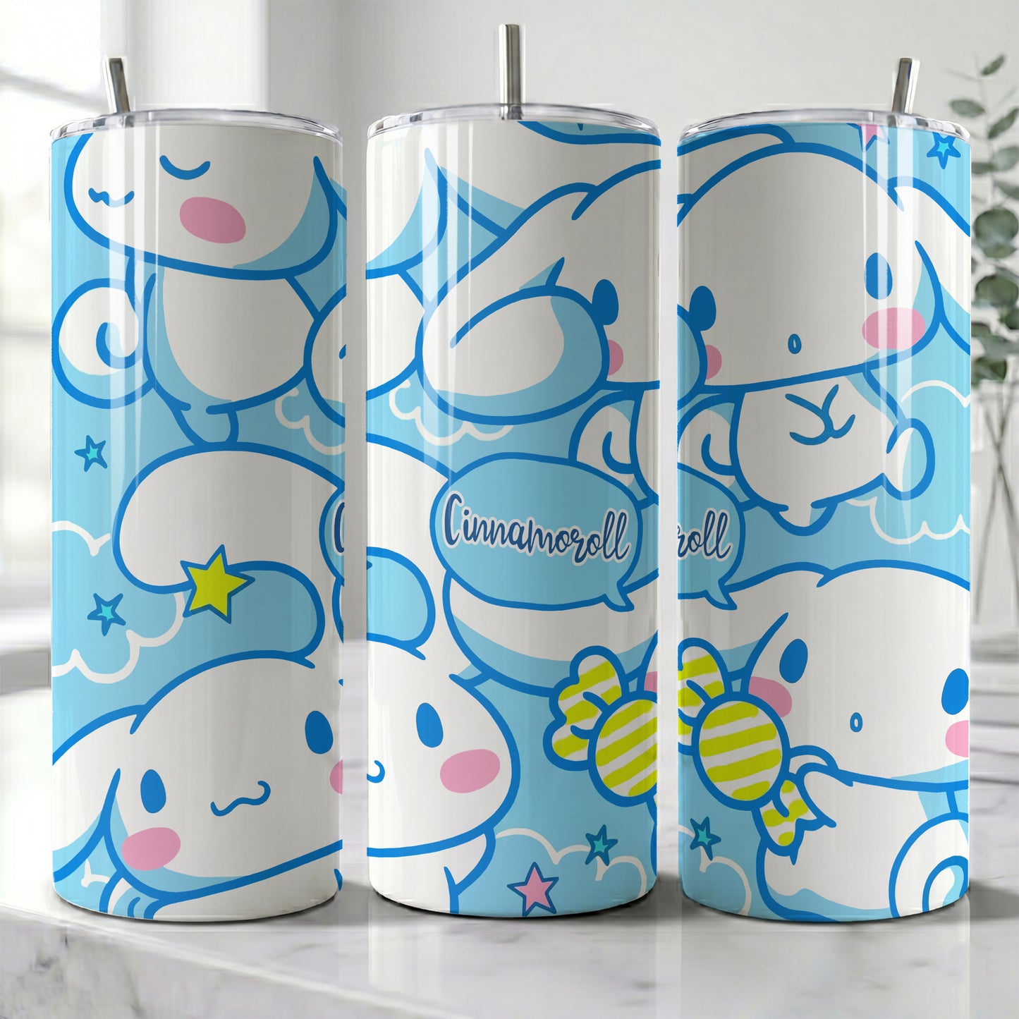 Cinnamoroll Blue Clouds Skinny Tumbler - Custom Name (20oz) | Insulated Stainless Steel Travel Cup