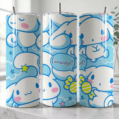 Cinnamoroll Blue Clouds Skinny Tumbler - Custom Name (20oz) | Insulated Stainless Steel Travel Cup