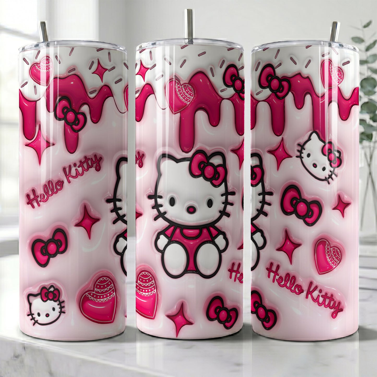 Hello Kitty Pink Drip Skinny Tumbler - Custom Name (20oz) | Insulated Stainless Steel Travel Cup