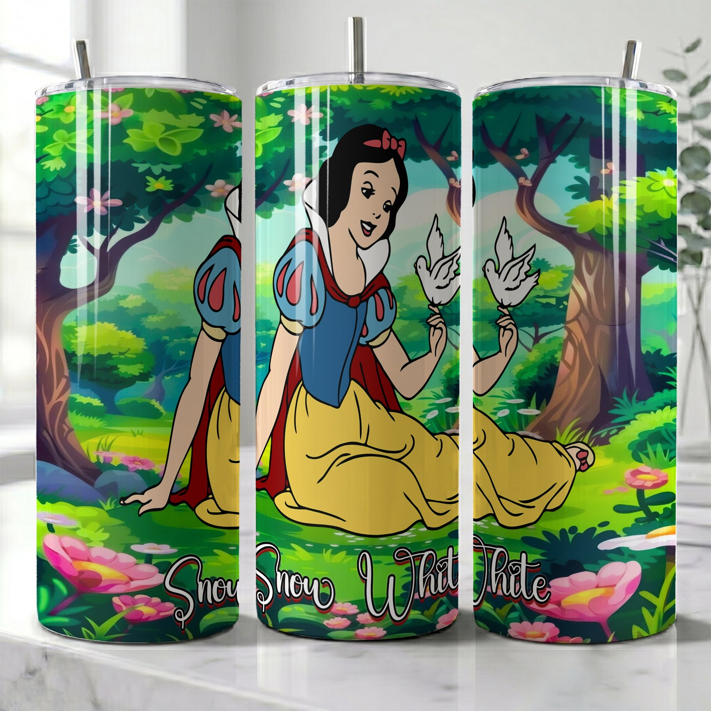 Princess Snow White Forest Skinny Tumbler - Custom Name (20oz) | Insulated Stainless Steel Travel Cup