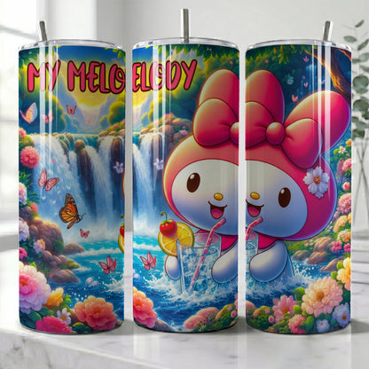 My Melody Waterfall Skinny Tumbler - Custom Name (20oz) | Insulated Stainless Steel Travel Cup