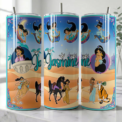 Princess Jasmine Magic Carpet Skinny Tumbler - Custom Name (20oz) | Insulated Stainless Steel Travel Cup