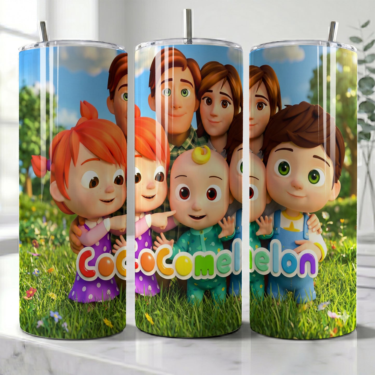 Cocomelon Family Fun Skinny Tumbler - Custom Name (20oz) | Insulated Stainless Steel Travel Cup