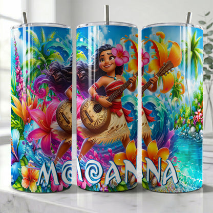 Moana Musical Tropical Ocean Skinny Tumbler - Custom Name (20oz) | Insulated Stainless Steel Travel Cup